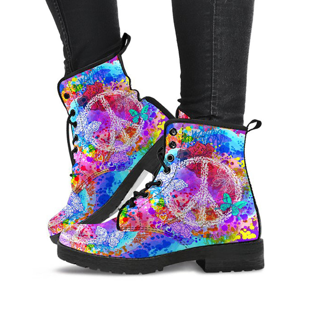 Colorful Peace Sign Hippie Womens Boots