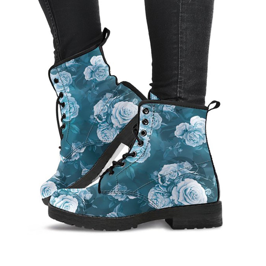 Blue Grey Roses Womens Boots