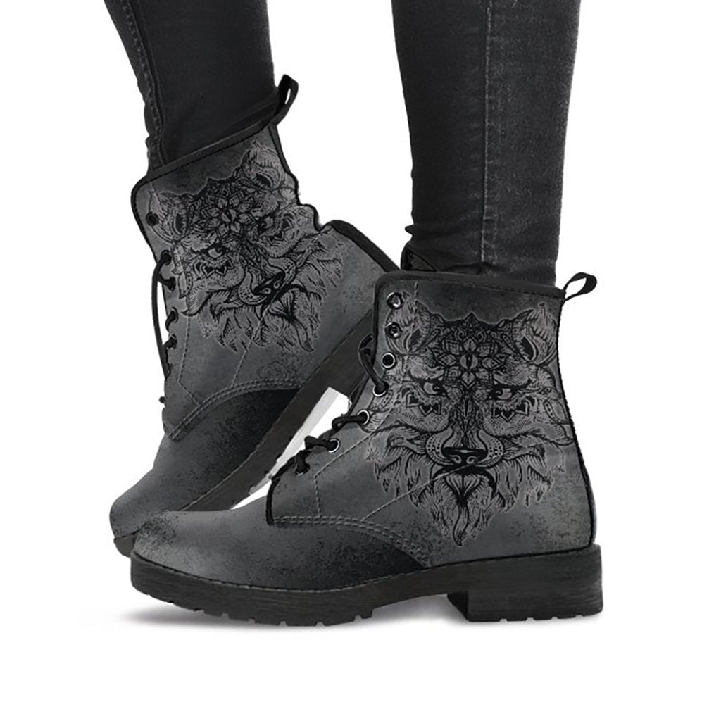 Dark Grey Boho Wolf Womens Boots