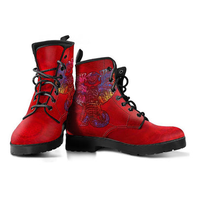 Red Colorful Elephant Womens Boots
