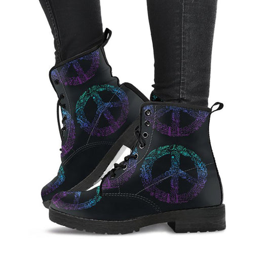 Purple Peace Sign Womens Boots