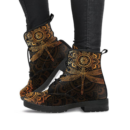 Rusty Gold Dragonfly Mandala Womens Boots