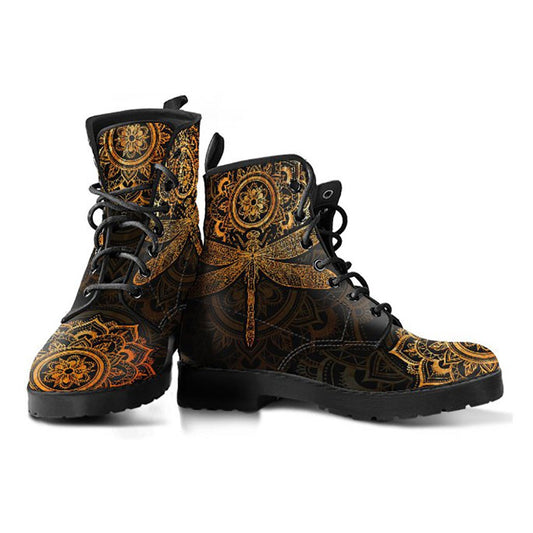 Rusty Gold Dragonfly Mandala Womens Boots