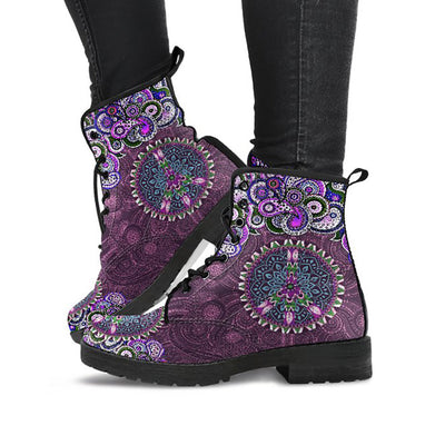 Purple Peace Sign Mandala Decor Womens Boots