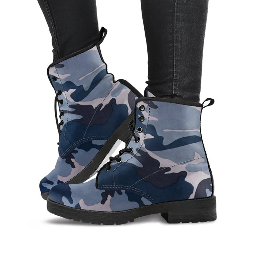 Navy Blue Abstract Camouflage Womens Boots