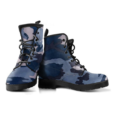 Navy Blue Abstract Camouflage Womens Boots
