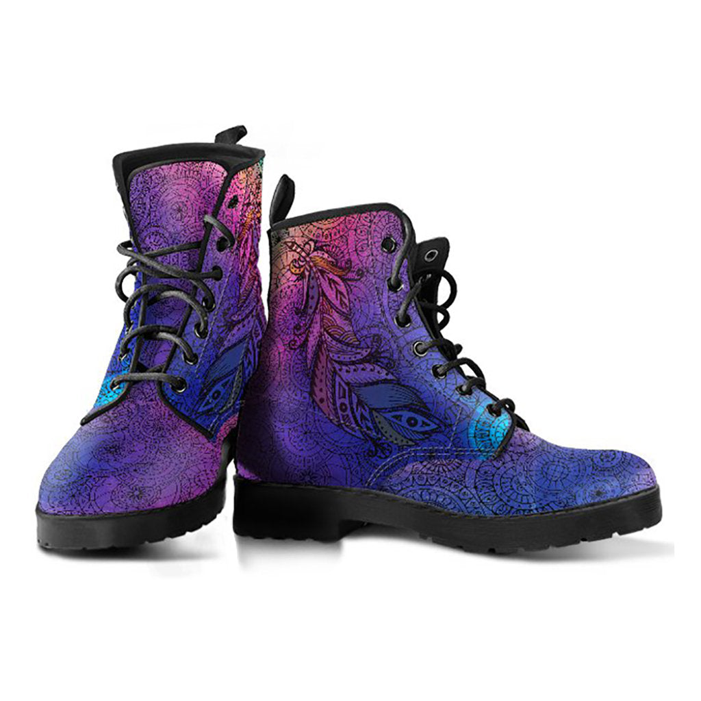 Purple Boho Feather Womens Boots