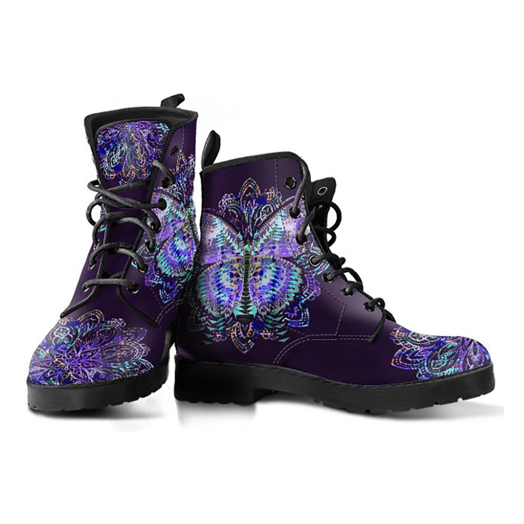 Purple Butterfly Mandala Decor Womens Boots