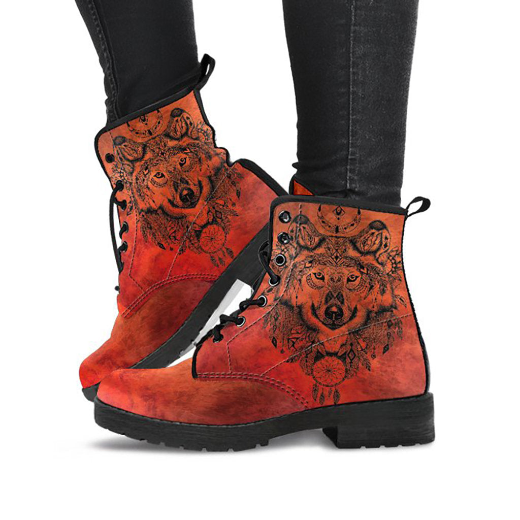Red Boho Wolf Womens Boots