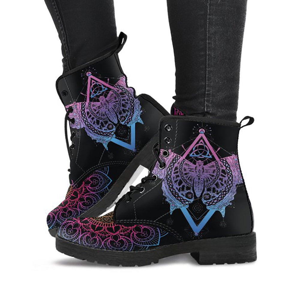 Pink Spiritual Butterfly Mandala Womens Boots