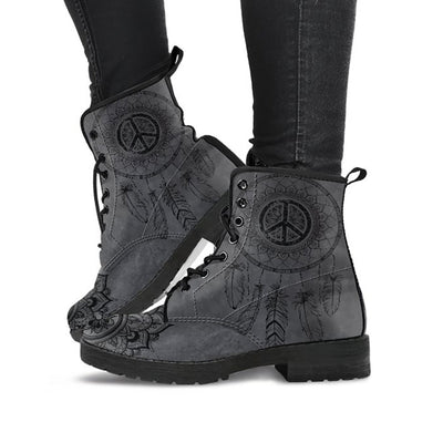 Dark Grey Boho Peace Sign Dream Catcher Womens Boots