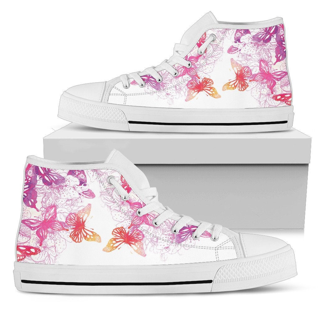 Pink & Purple Abstract Butterflies High Top Shoes