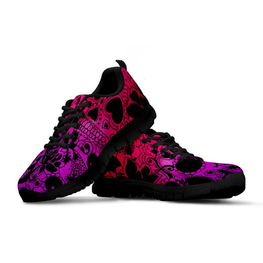 Red & Pink Heart Skulls Sneakers