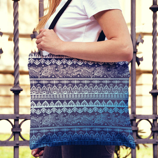Blue Boho Canvas Tote Bag