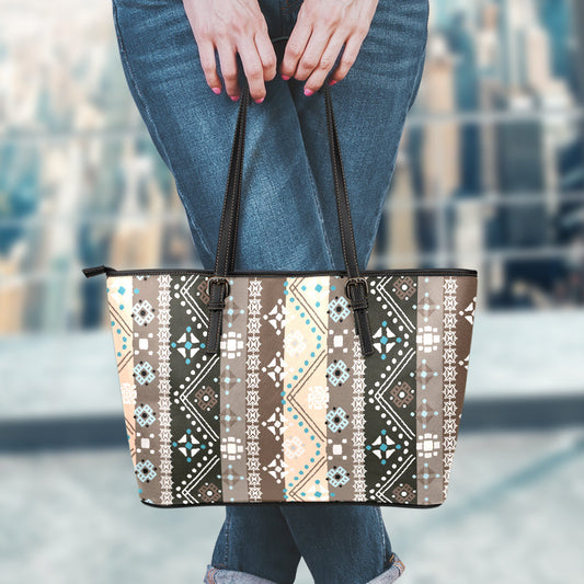 Brown Boho Ethnic Leather Tote Bag
