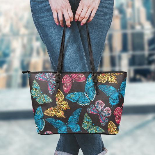 Colorful Butterflies Leather Tote Bag