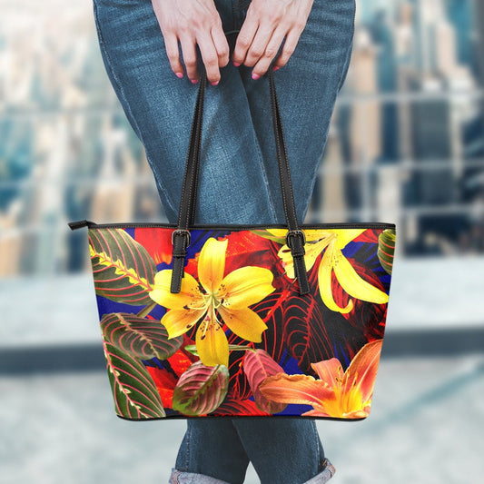 Colorful Flowers Leather Tote Bag