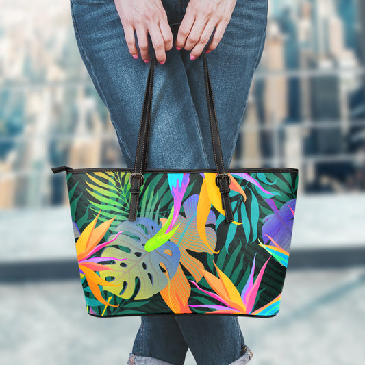 Colorful Plants Leather Tote Bag