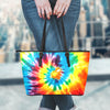 Colorful Tie Dye Abstract Art Leather Tote Bag