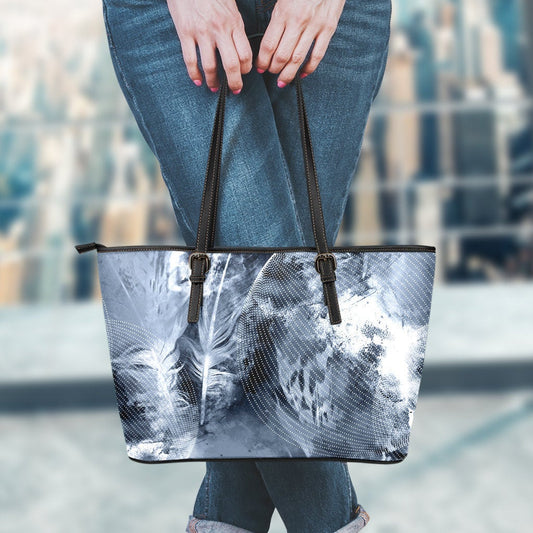 Grey Feather Leather Tote Bag