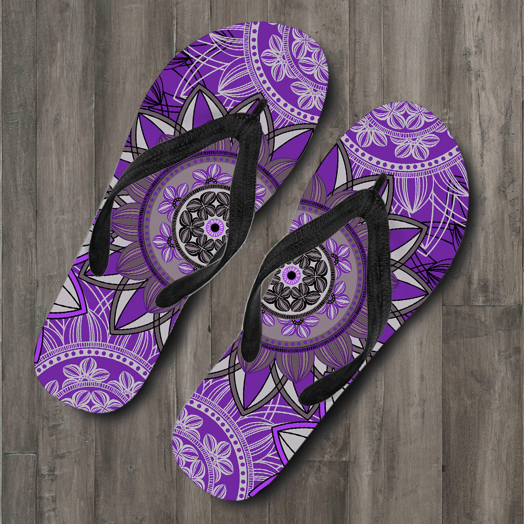 Purple Floral Mandalas Flip Flops
