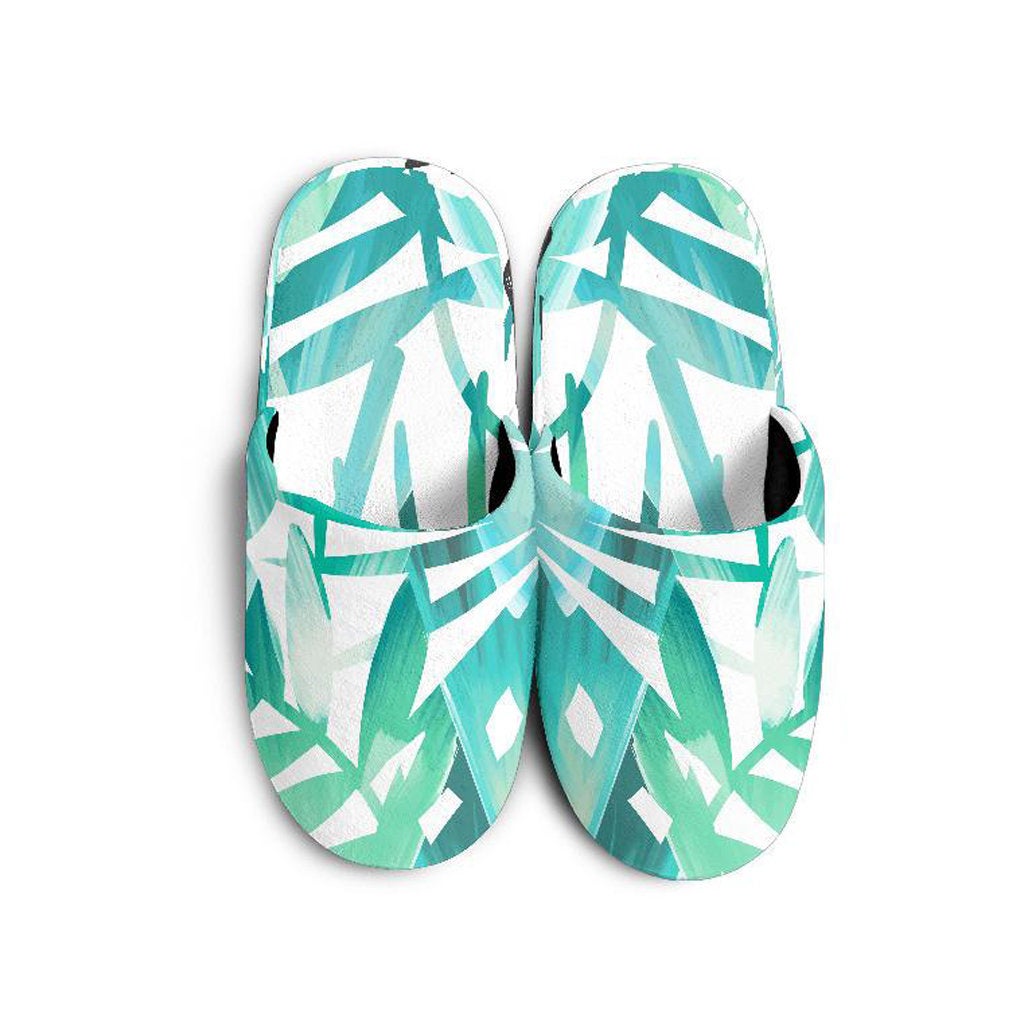 Teal Green Leaves Slippers