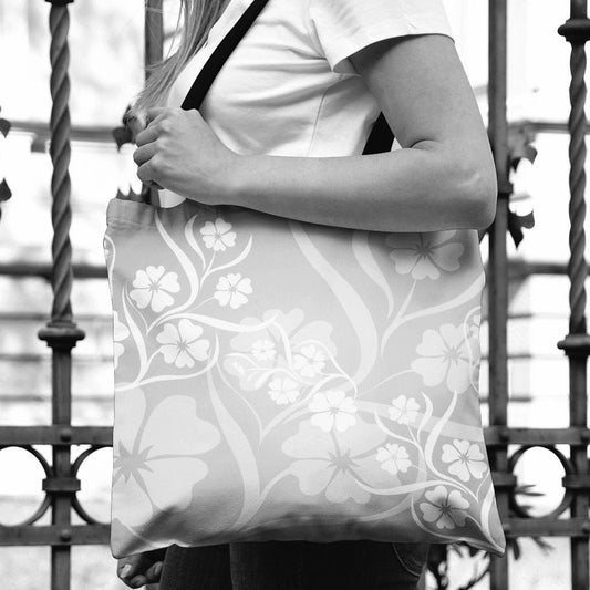 Grey Floral Canvas Tote Bag