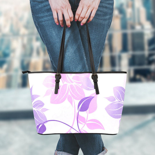 Pink Floral Leather Tote Bag