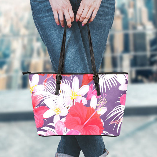 Pink Flowers Leather Tote Bag