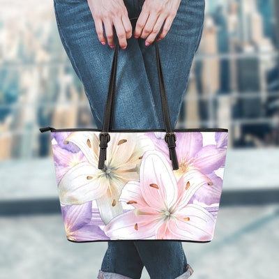 Pink & Purple Flowers Leather Tote Bag