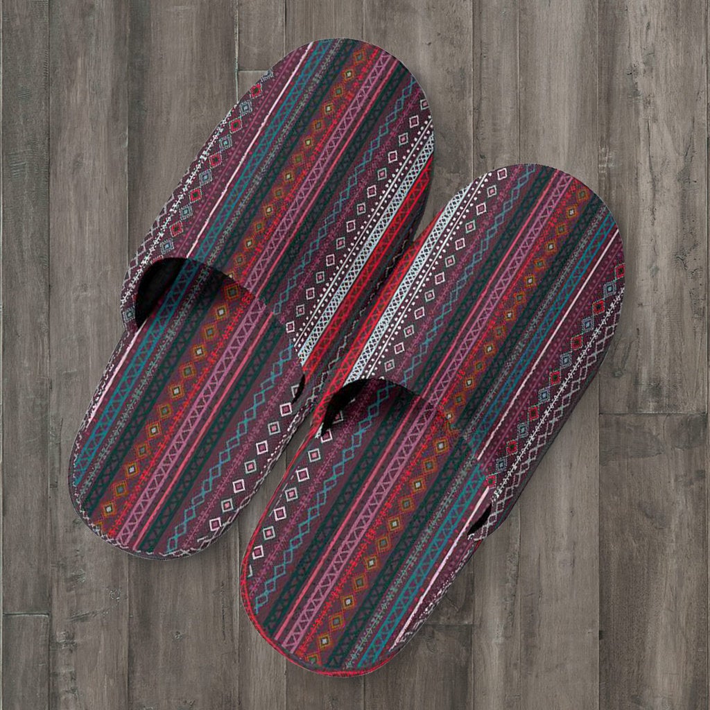 Red Boho Stripes Decor Slippers