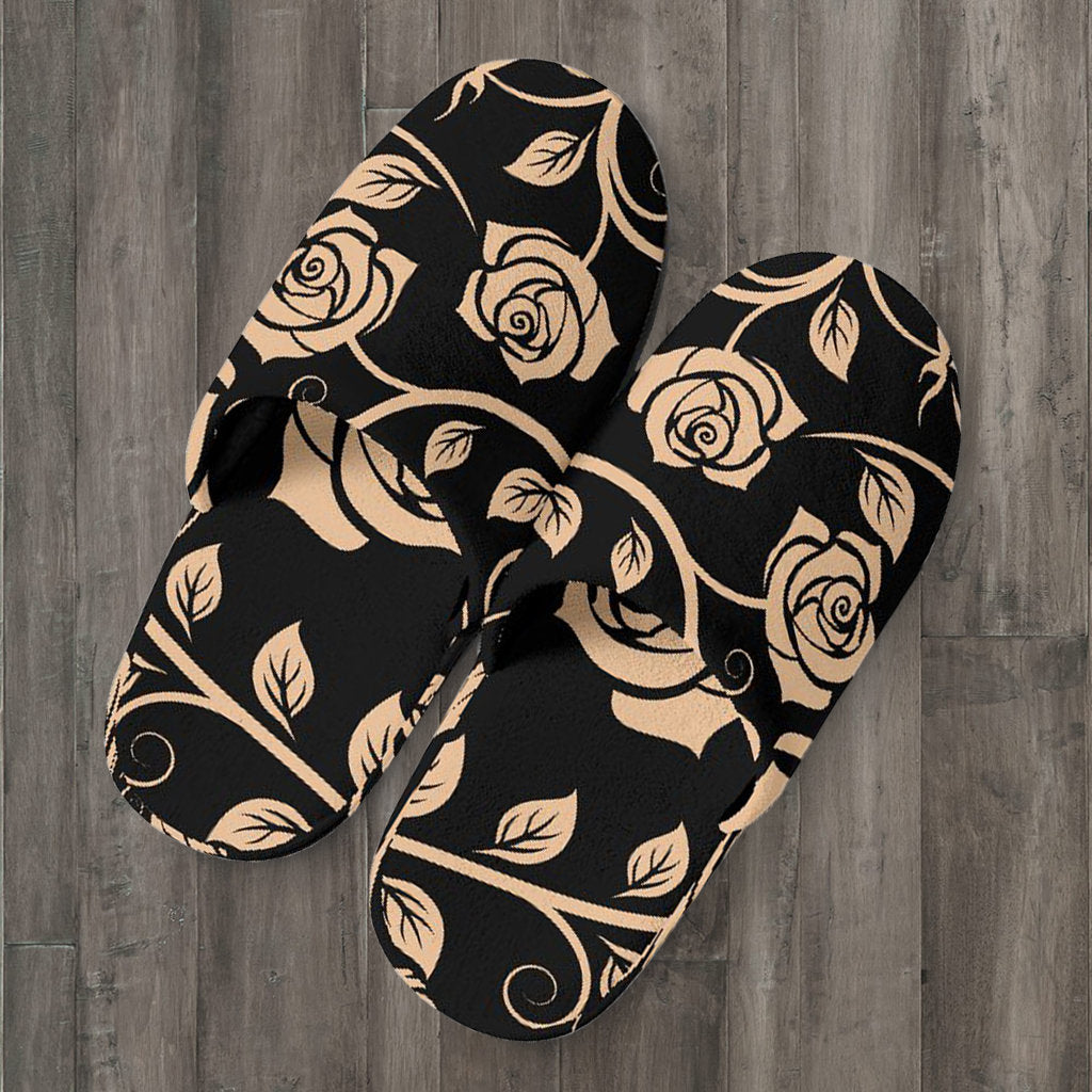 Tan Floral Decor Slippers