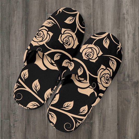 Tan Floral Decor Slippers