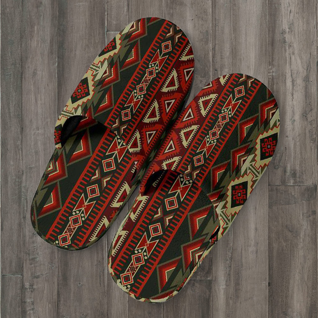 Red & Brown Boho Aztec Slippers