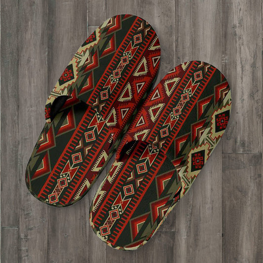 Red & Brown Boho Aztec Slippers