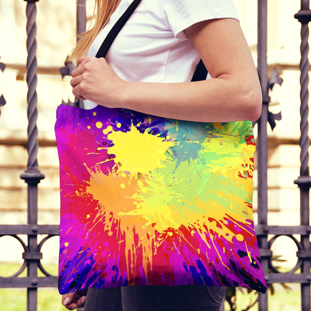Colorful Paint Splatter Abstract Art Canvas Tote Bag