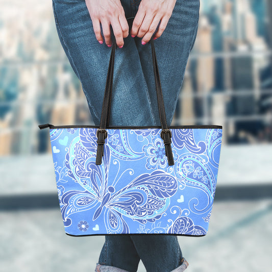 Purple Butterflies Decor Leather Tote Bag