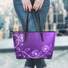 Purple Floral Leather Tote Bag