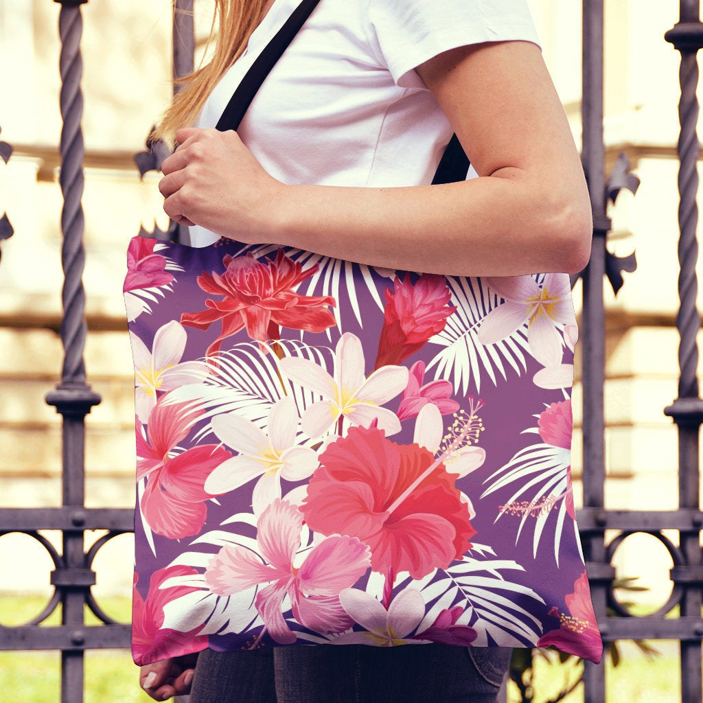 Pink Flowers Canvas Tote Bag