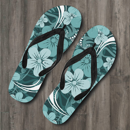 Teal Aloha Flowers Flip Flops