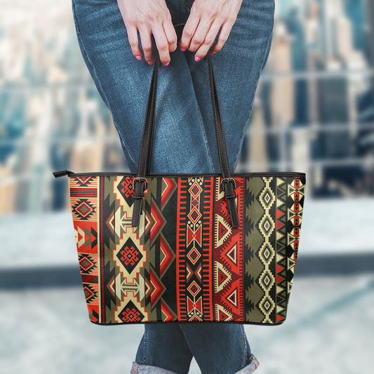Red & Brown Boho Aztec Leather Tote Bag