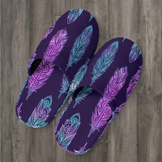 Neon Pink Feathers Slippers