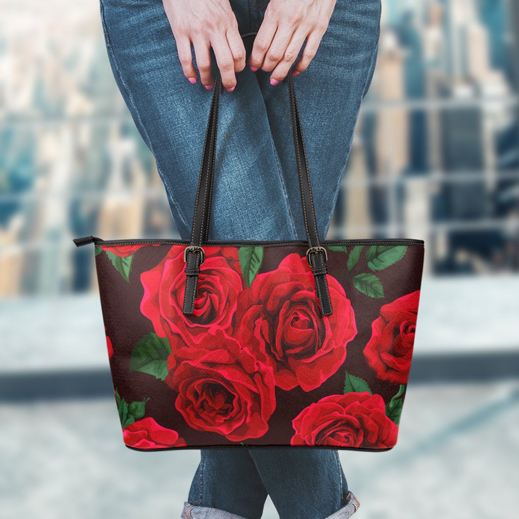 Red Roses Leather Tote Bag