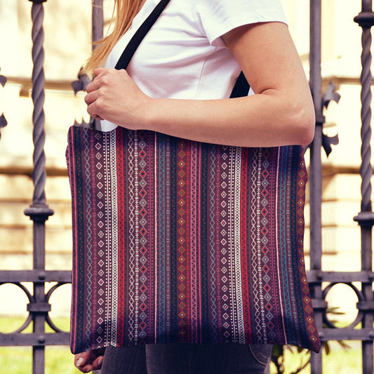 Red Boho Stripes Decor Canvas Tote Bag