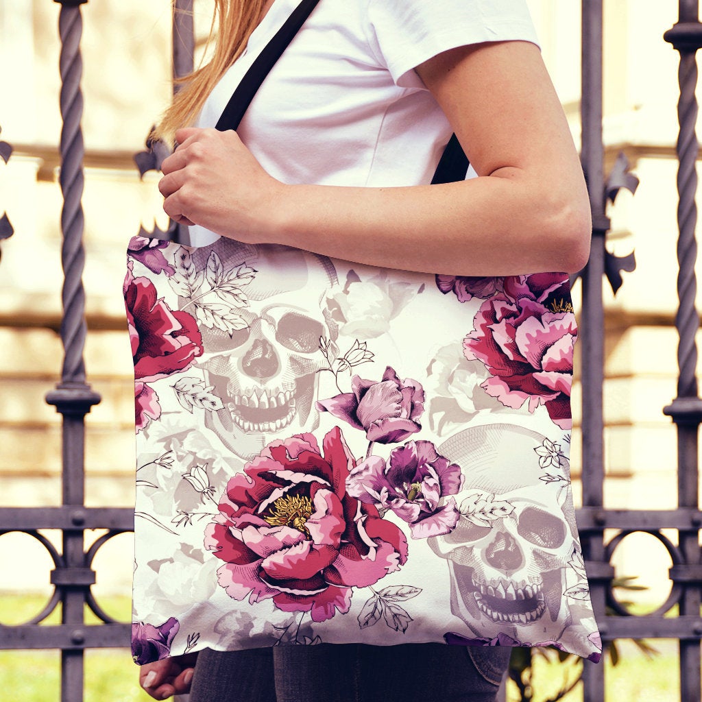 Skulls & Roses Canvas Tote Bag