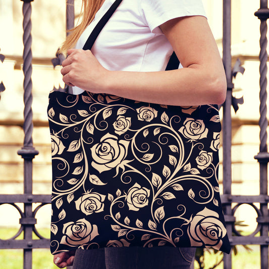 Tan Floral Decor Canvas Tote Bag