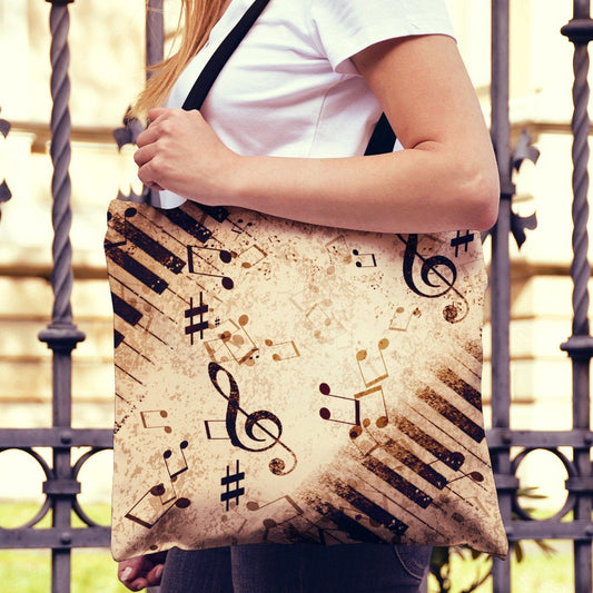 Vintage Piano & Musical Notes Canvas Tote Bag