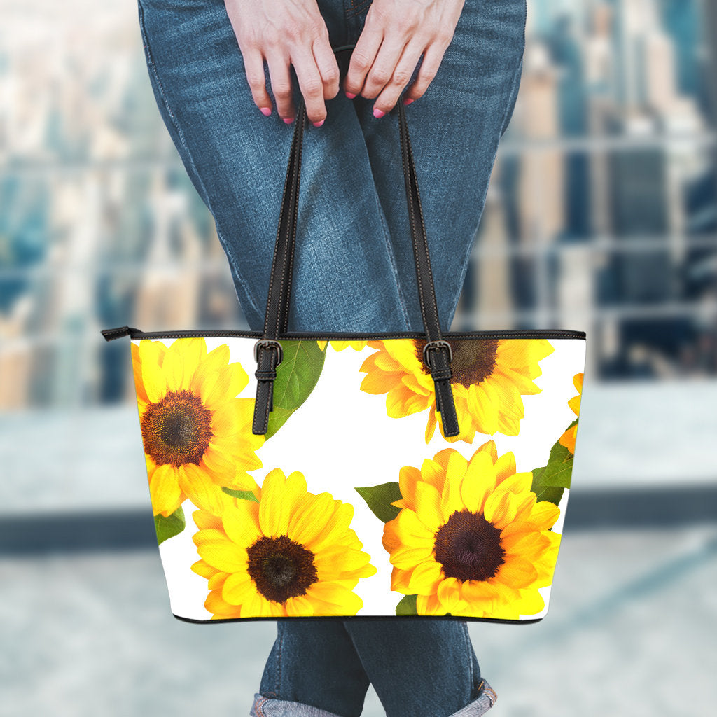 Sunflowers Leather Tote Bag