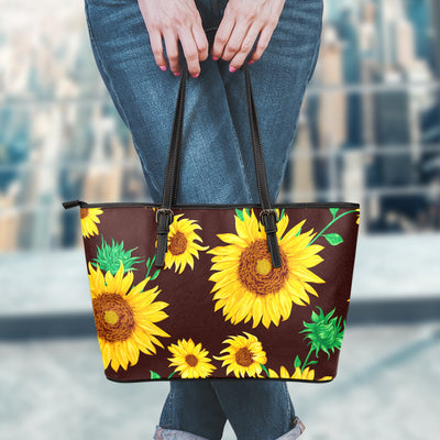 Sunflowers Black Leather Tote Bag