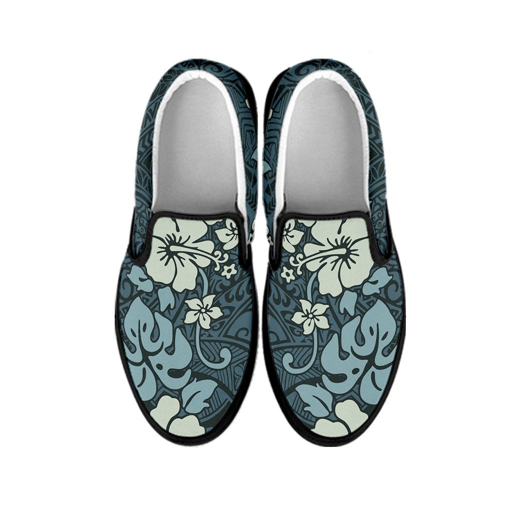 Green Floral Tribal Polynesian Slip On Shoes